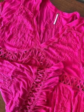 Free People Marissa Crochet-Trim Mini Dress in Hot Pink 🩷